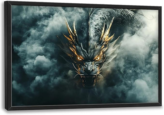 Chinese Dragon Large Wall Art Framed Wall Decor for Living Room Asian Dragon Pictures Oversized Canvas Print Painting Modern Extra Large Framed Artwork for Bedroom Office Home Decor 36"x24"