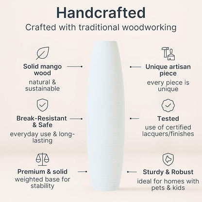 Leewadee Large 26″ Tall Floor Vase, White - Handcrafted Mango Wood for Pampas & Dried Stems