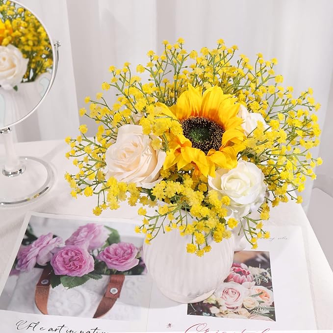 DEEMEI 15 PCS Babys Breath Artificial Flowers Fake Babys Breath Flowers Artificial Bulk Yellow Gypsophila Bouquets Real Touch Faux Flowers for Wedding Floral Arrangement Party Home Decoration