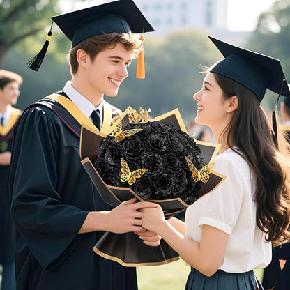 Waipfaru 36 Pcs Glitter Roses Bouquet, DIY Fake Flowers Bouquet, Artificial Black Rose Bouquet for Valentines, Mothers Day Gifts, Anniversary, Engagement, Wedding