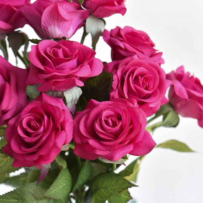 FiveSeasonStuff Fake Roses Wedding Flowers Real Touch Silk Coral Pink Artificial Flowers 12 Stems