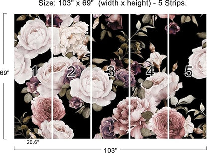 Peony Flowers Wall Mural - Purple Flower Wallpaper, Rose Mural - 103" x 69" (Not Self-Adhesive)