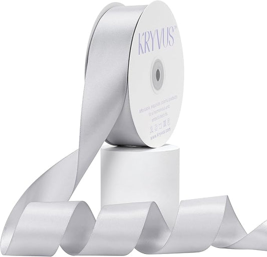 Silver Satin Ribbon, Double Faced 1-1/2 Inch X 50 Yards Silver Ribbon, Premium Satin Ribbon for Gift Wrapping, Crafts, Hair Bow Making, Sewing, Flower Bouquet, Wedding Party Decor