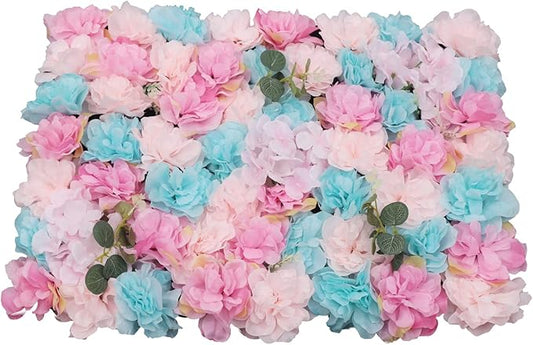 LOYALHEARTDY 12 Pack Artificial Flower Wall Panels 24" x 16" Flower Wall Panel Wall Backdrop Faux Hydrangea and Rose Flower Backdrop Panels for Flower Wall Decor Wedding Party Event Decoration