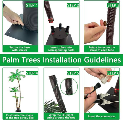 6FT Lighted Artificial Palm Tree with Three Trunks and Upgraded 260 LED Lights - Outdoor/Indoor Use, Perfect for Tiki Bars, Patios, Homes, Offices, Beaches, Yards Pool and Cruise Party