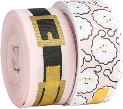 Pink Santa Ribbon 20 Yards 1Inch Wide Grosgrain Ribbons with Santa Printed Gift Ribbon for Craft Packing, Gift Wrapping, DIY Craft, Christmas Party Supplies