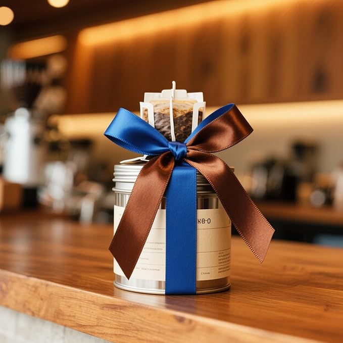 Ribbon 1 Inch, Blue & Coco Brown Two-Tone Double Faced Satin Ribbon for Gift Wrapping, Flower Bouquet, Bow, Hair, Wedding, DIY Crafts, Holiday Party Decorations, 30 Yards Total