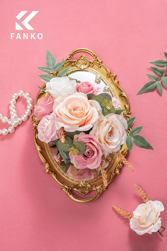 FANKO Rose Artificial Flowers Combo for DIY, Fake Pink Rose Silk Flowers Greenery, Faux Flowers for Wedding Bridal Bouquet, Baby Shower, Table Centerpieces, Floral Arrangement, Party Home Decoration