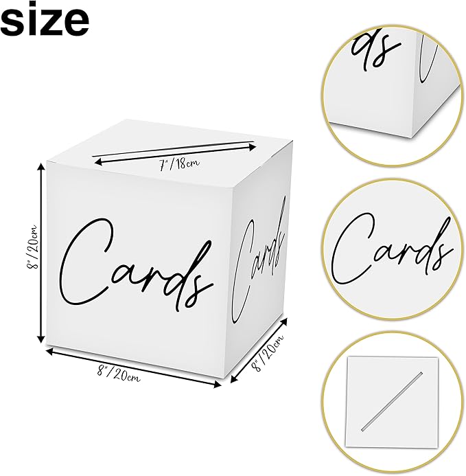 Classic Elegant Card Box – 1 Set Hot Stamping Card Receiving Box for Gift Envelope Money – Wedding Bridal Baby Shower Birthday Graduation Party Supplies Decorations ( 8"*8"*8", Black and Gold)-A01