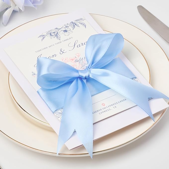 1-1/2 Inch Wide Sky Blue Satin Ribbon, 50 Yards Solid Polyester Fabric Ribbon for Roses Making, Gift Wrapping, Christmas, Wedding Decorations, Crafts, Bows