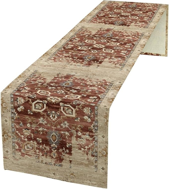Vintage Persian Table Runner, Boho Ornate Medallion Rust Flower Oriental Style Table Runner for Kitchen Dining Indoor Outdoor Home Party Decor, 13x90 Inch