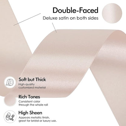 MEEDEE Rose Gold Satin Ribbon 1-1/2 Inch Rose Gold Ribbon Lux Double Faced Satin Ribbons by 50 Yards Polyester Satin Ribbons for Crafts, Wedding, Flower Bouquet, Holiday Decorating