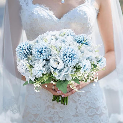12 Packs Peonies Artificial Flowers,Silk Artificial Peonies Flowers Fake Peony Faux Floral Arrangements Bouquet for Centerpiece Table Wedding Party Home Decor Blue