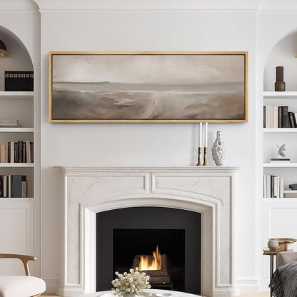 SIGNFORD Large Framed Canvas Print Wall Art Neutral Seascape Soft Coastal Landscape Illustrations Modern Art Relax/Calm Warm for Living Room, Bedroom, Office - 60"x20"