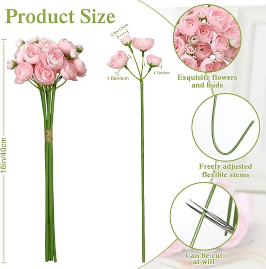 Ranunculus Artificial Flower,18 Pcs Pink Faux Silk Mini Peony Flowers Fake Peonies Wedding Flowers DIY Bouquet for Centerpieces Arrangements Bridal Shower Decorations (Pink)