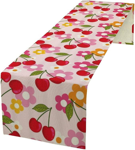Cherry Table Runner,Spring Summer Fruit Tropical Birthday Party Decorations Dining Room Home Kitchen Table Decor 13 x 90Inches
