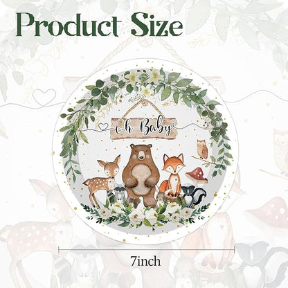50PCS Woodland Baby Shower Party Paper Plates 7 Inch, Disposable Oh Baby Cake Dessert Plates Safari Jungle Wild Animal Party Supplies for Birthday Gender Reveal Baby Shower Decorations (Woodland)