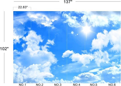 Eierme-Blue Sky Background with White Clouds Mural Wallpaper Peel and Stick 137" x 102"