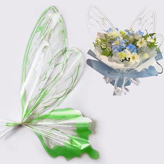 LLBWKC 20 Sets Butterfly Flower Wrapping Paper, Waterproof Butterfly Flower Bouquet Wrapping Paper, OPP Clear Floral Wraps for Florist Supplies, Gift Packaging, DIY Craft 20x22 in (Green