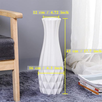 Ceramic Floor Large Vase 17.7 Inches Tall,White Modern Flower Tall Vases for Office, Home,Farmhouse,Living Room Décor,Simple Origami Design Fall Decorative Porcelain Flower Arrangement Vase Ideal Gift