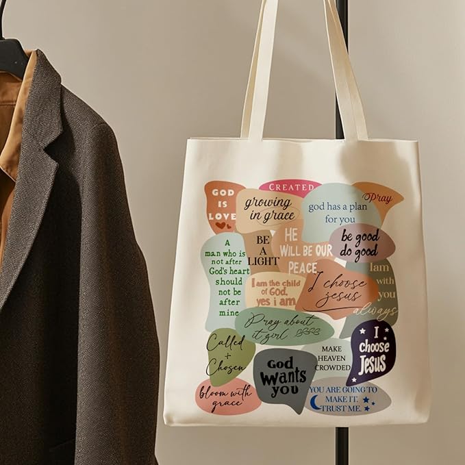 ANATTASOUL Canvas Tote Bag Encourage Quote Reusable Cotton Bag for Women, Durable Cloth Shoulder Bags with Zipper Pockets for Shopping, Vacation, Work, Gym