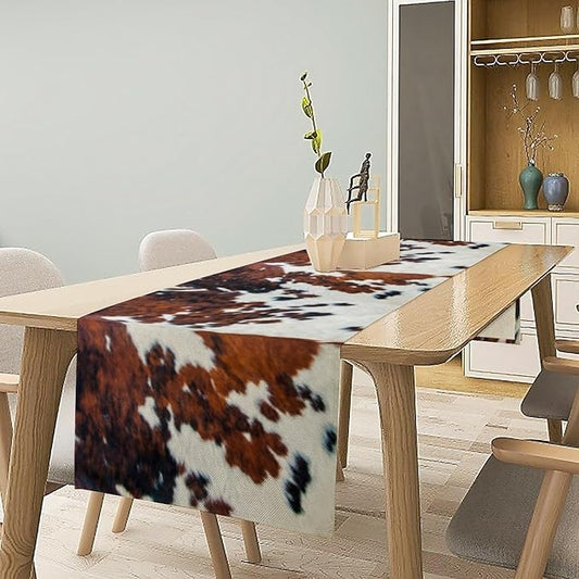 Cow Print Table Runner, Cowhide Print Western Style Table Runner Country Farmhouse Cottage Cow Patten Table Decoration for Home Kitchen Dining, 13x120 in