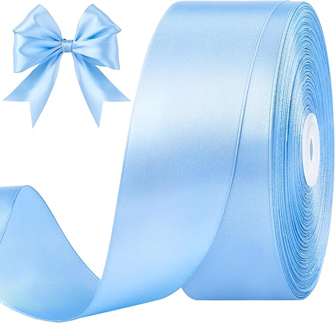1-1/2 Inches 100 Yards Sky Blue Satin Ribbon, Solid Fabric Ribbon Roll for Flower Bouquets, Gift Wrapping, Wedding, Handmade Crafts