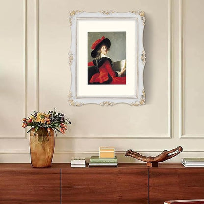 SIMON'S SHOP White Picture Frames 11x14 with Mat for 8x10 Photo, Vintage Poster Frames for Wall and Tabletop, Antique Style Ornate Frame