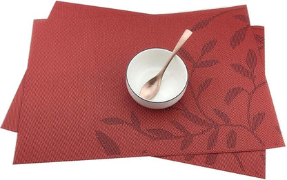 Gugrida Place Mats PVC Set of 6, Table Placemats Set of 6 PVC Table Mats Natural Color (6 pcs, Red Leaves)