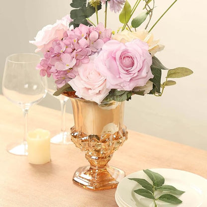 Efavormart 2 Pack Amber Gold Glass Flower Vases in Classic Roman Urn Style, Mini Pedestal Vase Table Centerpieces - 8"