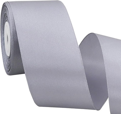 TONIFUL 2 in x 25 Yds Wide Silver Satin Ribbon Solid Fabric Ribbons Roll for Crafts Chair Sash Valentine's Day Gift Wrapping Invitation Cards Floral Hair Bows Sewing Party Wedding Car Decoration