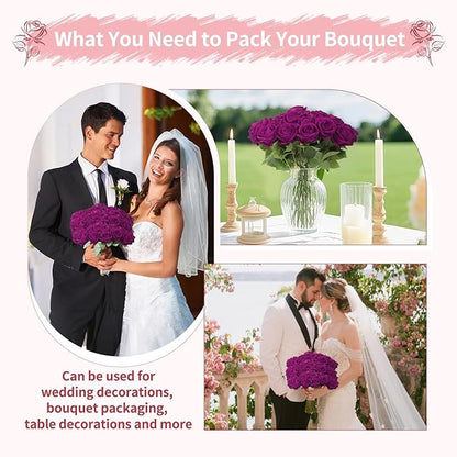 52 PCS Purple Roses Artificial Flowers, Fake Purple Roses, Purple Artificial Roses with Stems for Wedding Flowers Decoration, Valentines Roses, Wedding Decoration
