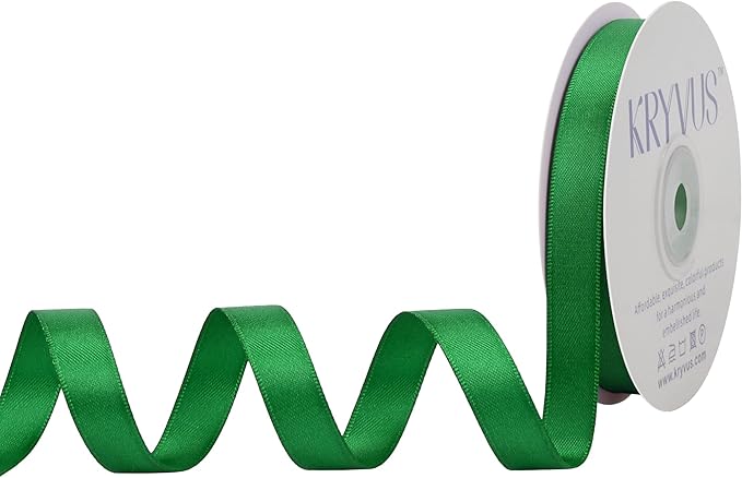 Green Satin Ribbon, Double Faced 1/2 Inch X 25 Yards Green Ribbon, Premium Satin Ribbon for Gift Wrapping, Crafts, Hair Bow Making, Sewing, Flower Bouquet, Wedding Party Decor