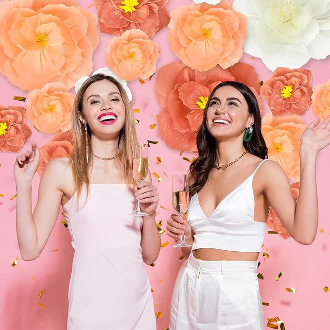 Giant Paper Flowers Artificial Large Paper Flower Decoration for Handcrafted Wall Backdrop Christmas Mexican Wedding Graduation Bridal Shower Birthday Party Supplies(Pink White,18 Pcs)