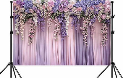 6x6ft Purple Flower Wedding Photography Backdrop Lavender Floral Wedding Bridal Photography Backdrop Anniversary Birthday Baby Shower Girl Party Banner Photo Booth Props Background Wall Decor