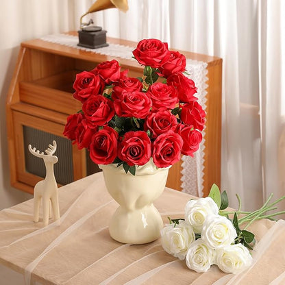 Nubry 24pcs Artificial Silk Roses Bulk,Fake Roses Flower with Stems Realistic Flowers for Wedding Centerpiece Home Party Decor(Red)