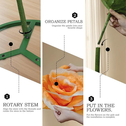 3pc Big Artificial Paper Flowers Wedding Decorations, Giant Rose Flower with Stems for Wedding, Arrangements Party Home Display Baby Shower Photographic Props Mall Display (Orange)
