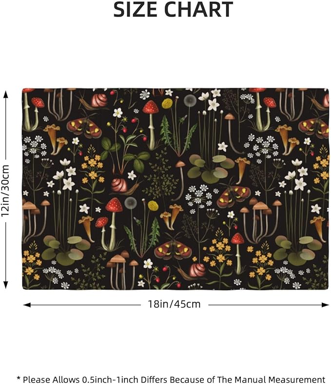 Mushroom Placemats Set of 6,Vintage Forest Moth Table Mats Heat Resistant Washable for Kitchen Dining Table Spring Summer Place Mats Linen 12x18 Inch 6 PCS, Style-4