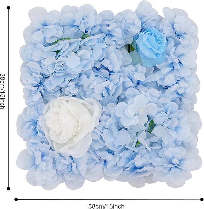 12Pcs Artificial Flower Wall Panel 3D Floral Backdrop Walls15 X 15" Flower Wall Decor Panel Flower Backdrop for Party Home Background Decor, Blue & White