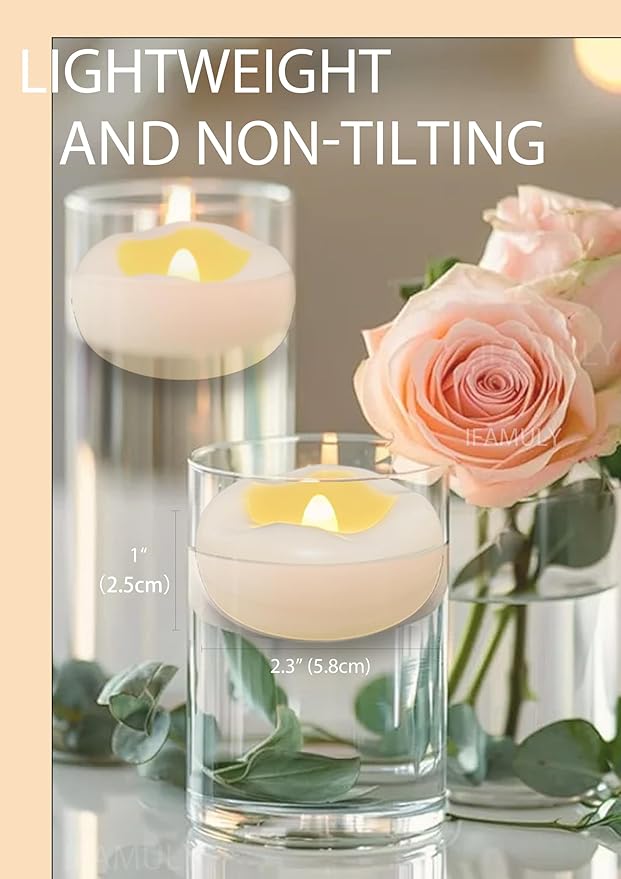 Floating Candles, 36 Packs 2.3 Inch Flameless LED Candle, 160+ Hour Battery Operated Waterproof Tealights for Wedding Centerpieces Marriage Proposals Pool Party Cylinder Vases Spa Christmas New Year