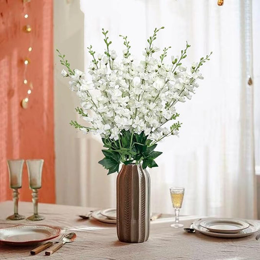 8 pcs White Delphinium Artificial Flowers, 34.25''Artificial Snapdragon Flowers Tall Fake Flowers Silk Flowers Faux Delphinium Bulk for Tall Vase Home Wedding Garden Table Decor (White)