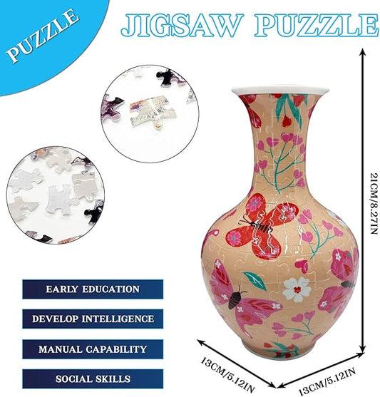 3D Puzzle Vase with LED Light, 164 Pieces Butterfly Floral Design – Durable Plastic 3D Jigsaw for Adults, Unique Gift & Decorative Light-Up Vase