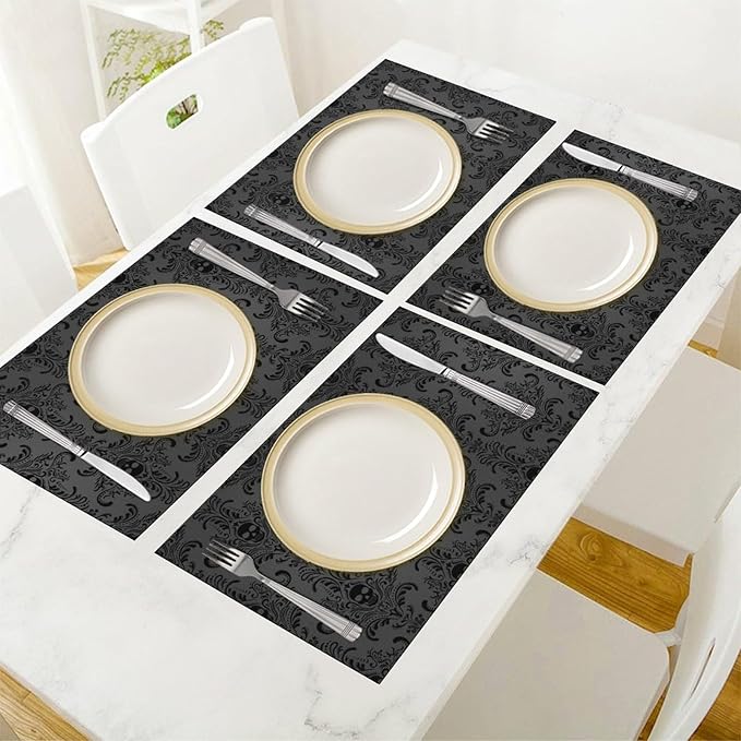 Placemats for Kitchen Dining Table Set of 6,Gothic Horror Skulls Printed Halloween Party Event Table Decoration Placemats 6 PCS, Style-23