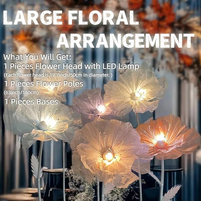 Giant Flowers Decoration, 5.25 ft Large Gauze Floral with LED Lamp, Wedding Decorations for Reception, Birthday Christmas Party Banquet Backdrop Decor, Shop Window Display, Pink