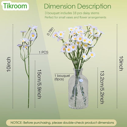 Artificial Daisy Flowers 18Pcs Small White Fake Daisies Flowers 3 Bundles 10 Inch Realistic Faux Silk Tiny Daisy Flowers for Home Garden Vase Wedding DIY Home Party Decor