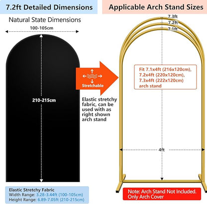 Hemmotop 7.2 ft Black Arch Backdrop Cover (No Arch Stand), Double-Sided Spandex Arch Covers Stretchy Backdrop for Party, Wedding, Birthday, Baby Shower, Reusable for Balloon Arches