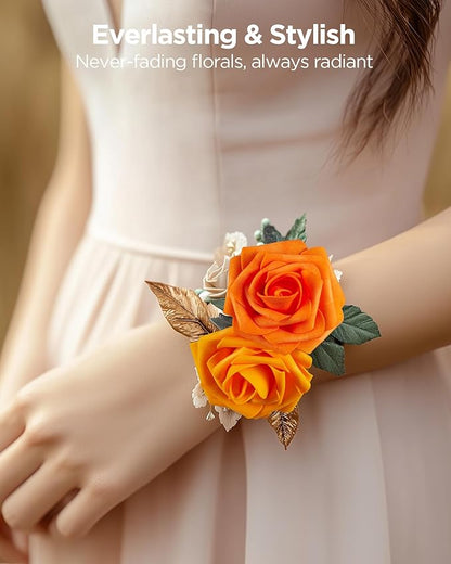 InnoGear Artificial Flowers, 50 Pcs Shades of Orange Foam Fake Roses Bulk with Stems for Autumn Fall Decoration DIY Wedding Bouquets Centerpieces Bridal Shower Party Christmas Tree