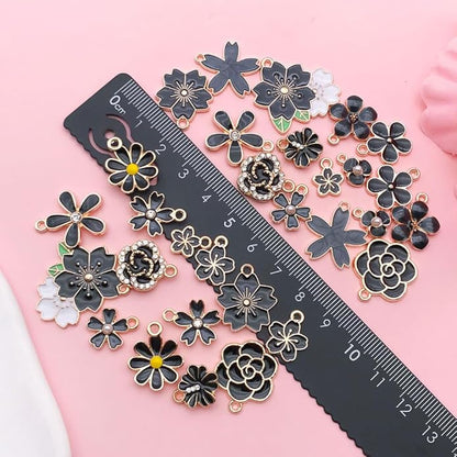 60pcs15 Types Flower Charms For Jewelry Making Enamel Flower Charms For Necklace Bracelet Earring for Gift that Office, Travel & DIY Creators