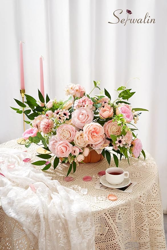 Serwalin Artificial Flowers Pink Flowers Fake Silk Flowers Wedding Cake Flowers for Wedding Bouquets Table Centerpieces Spring Decor Party Baby Shower Decoration