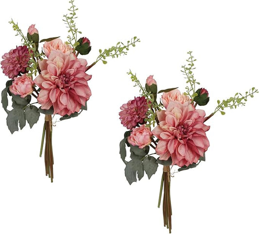 Pink Peonies Dahlia Artificial Flowers 2 Bouquets Vintage Peonies Combo Dahlia 18Stems Silk Flower Arrangements for Wedding Decoration Bride Bouquet Flowers Crafts Floral Arrangement (Pink)